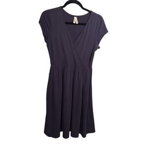 Pact Dress Womens Small Navy Blue Surplice V-Neck A-Line Organic Cotton